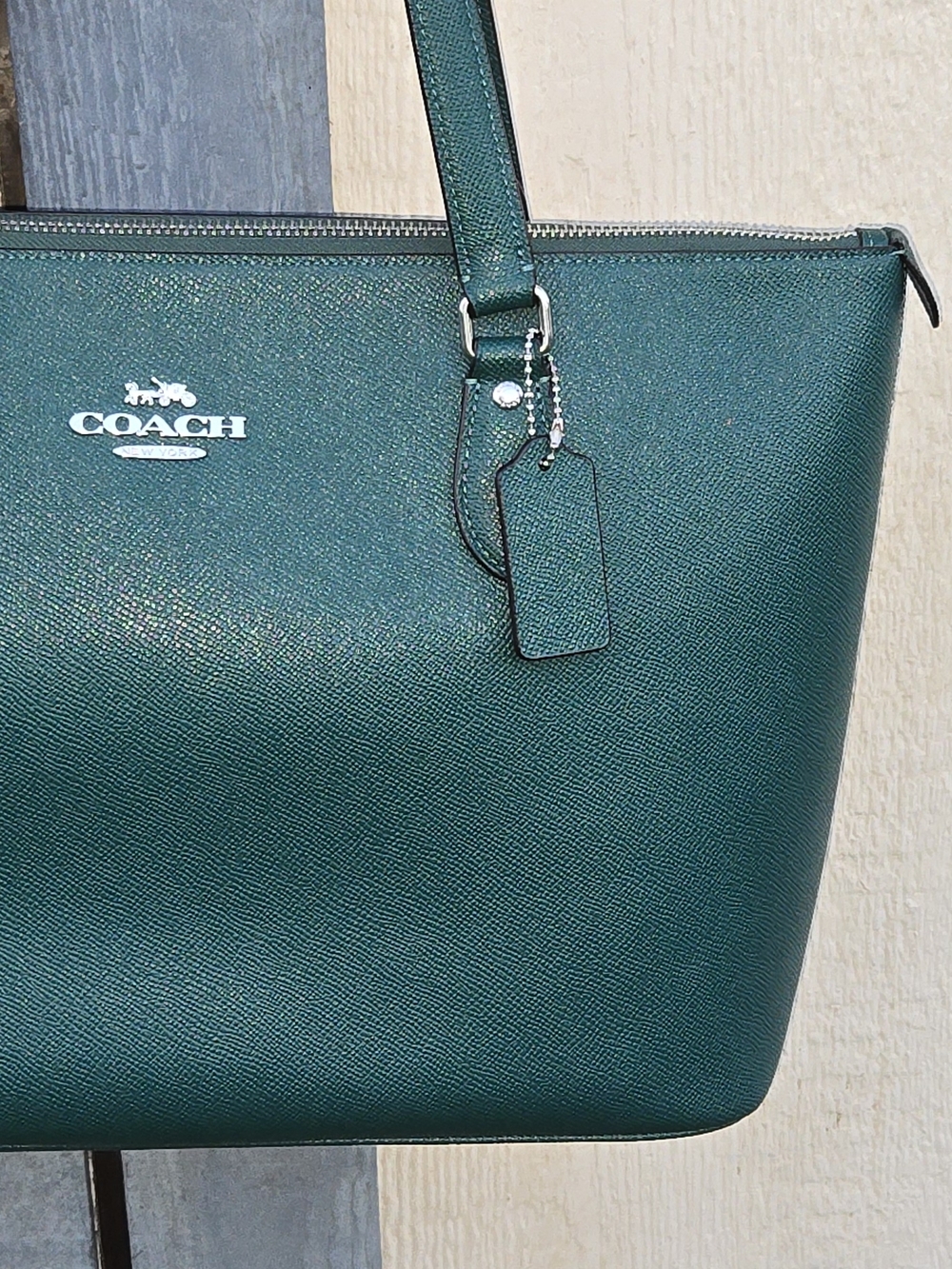 Coach Pebble Leather Tote in Forest Green